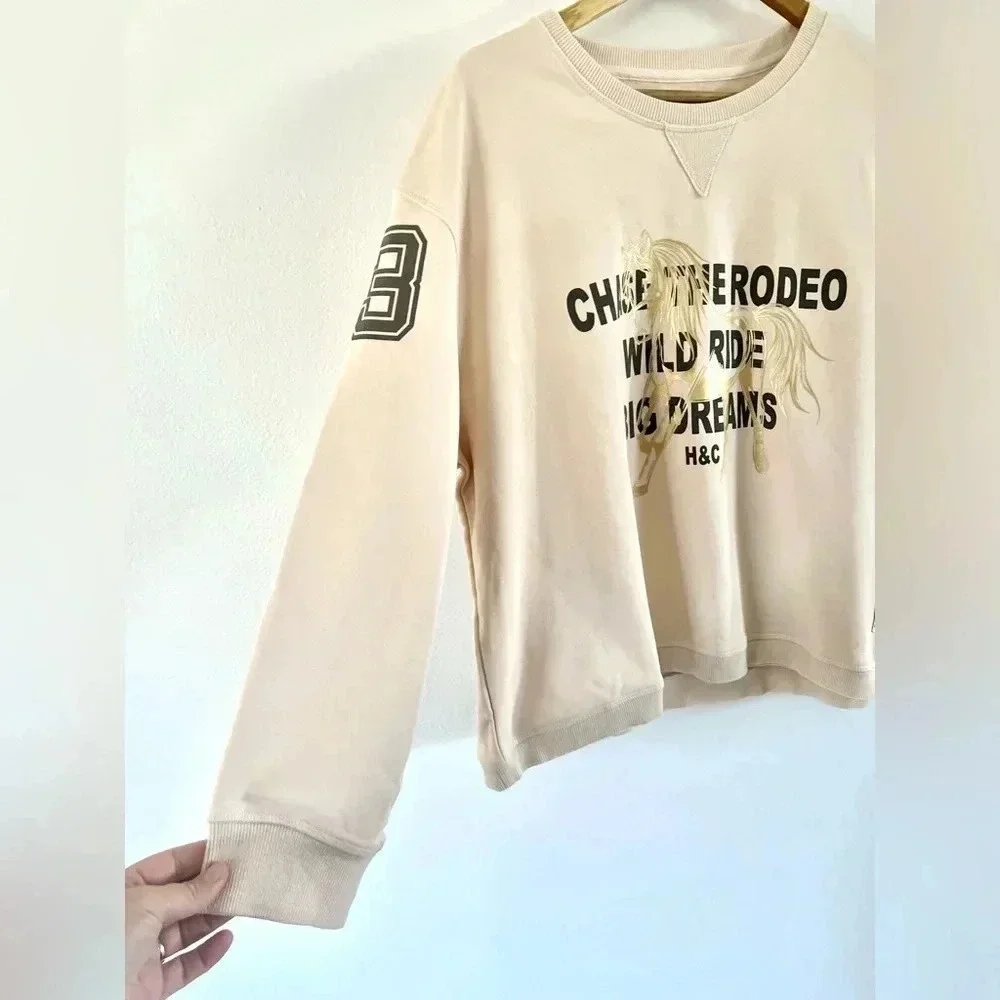 Hammill & Co Cream Rodeo Crewneck‎ Sweatshirt Size Medium, NWT